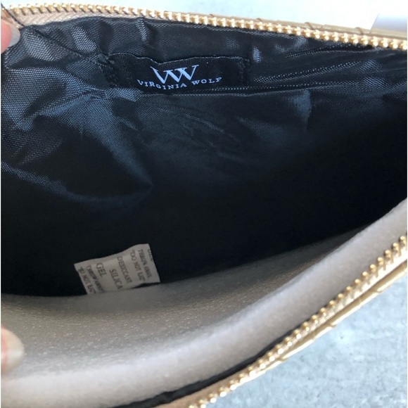 Virginia Wolf NYC Mimi Woven Metallic Gold Faux Leather Clutch Pouch - Picture 6 of 10